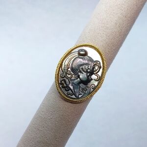 ❤️SOLD❤️☆Black Abelone Shell Cameo Ring In Vermeil YG Over Sterling Silver